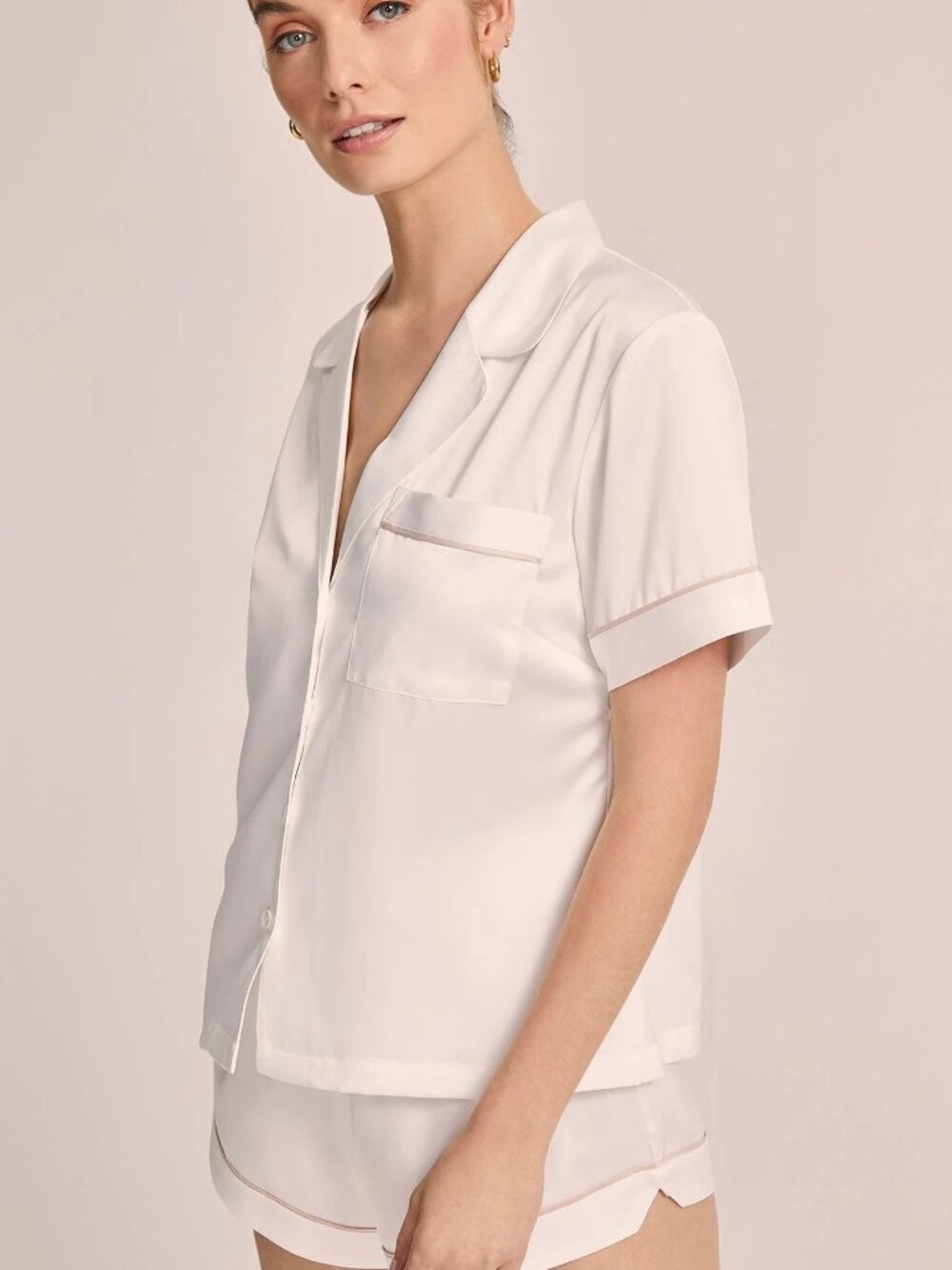 Homebodii Grace White Satin Pajama Set with Pink Piping - Size S - Picture 16 of 16